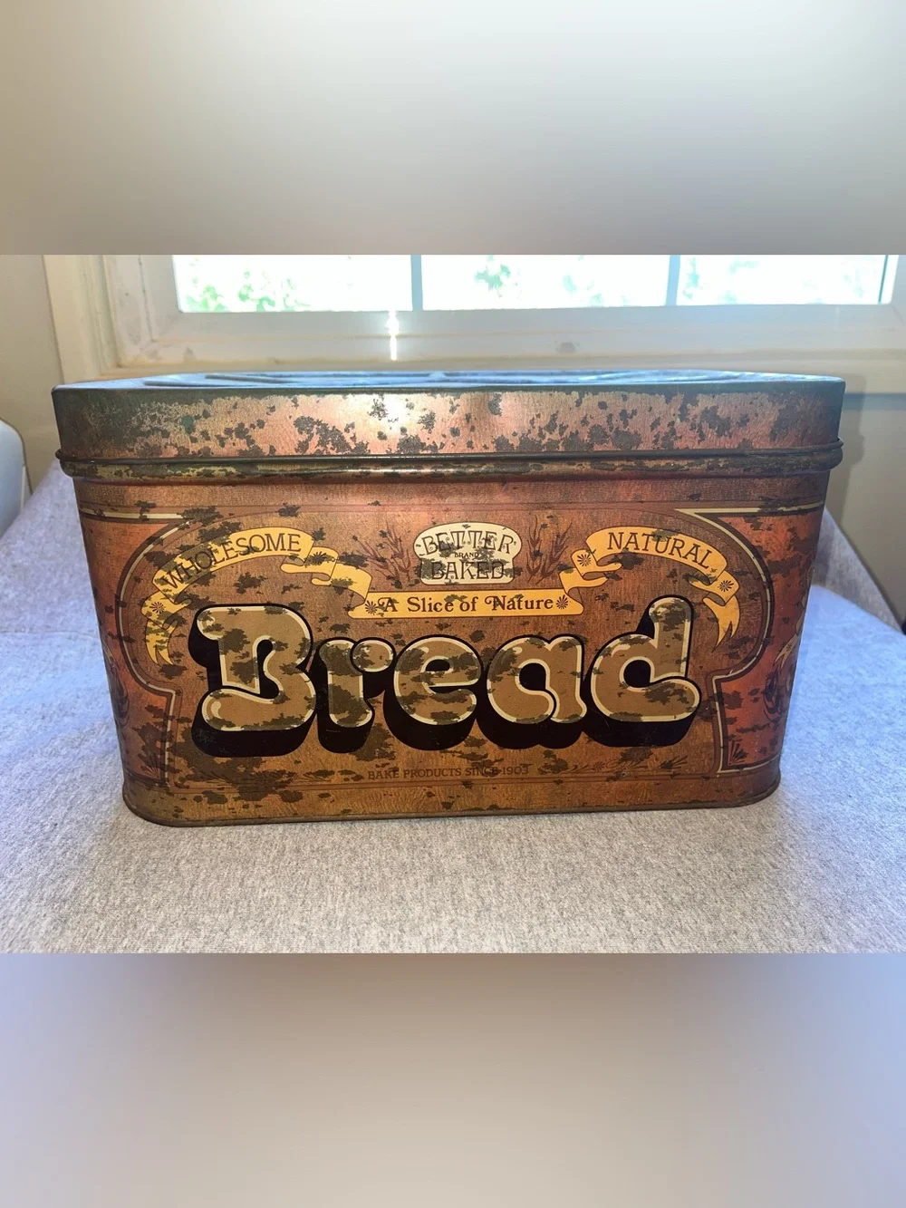 CHEINCO Tin Bread Box Better Baked Brand W/ Lid Brown Made In USA